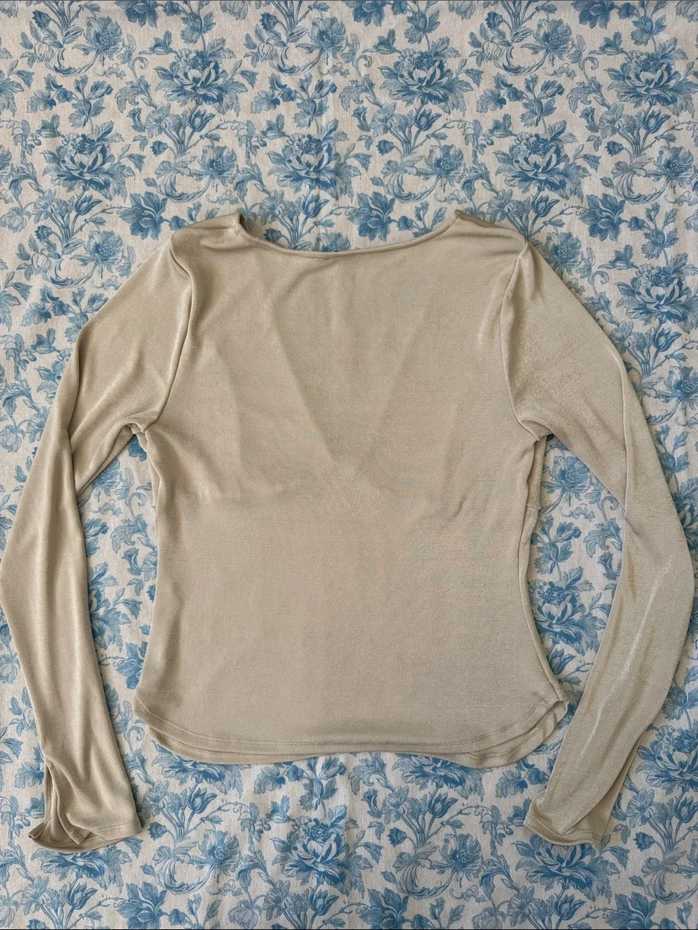 Free People Plungline V-Neckline Shimmer Beige Top Size Large
